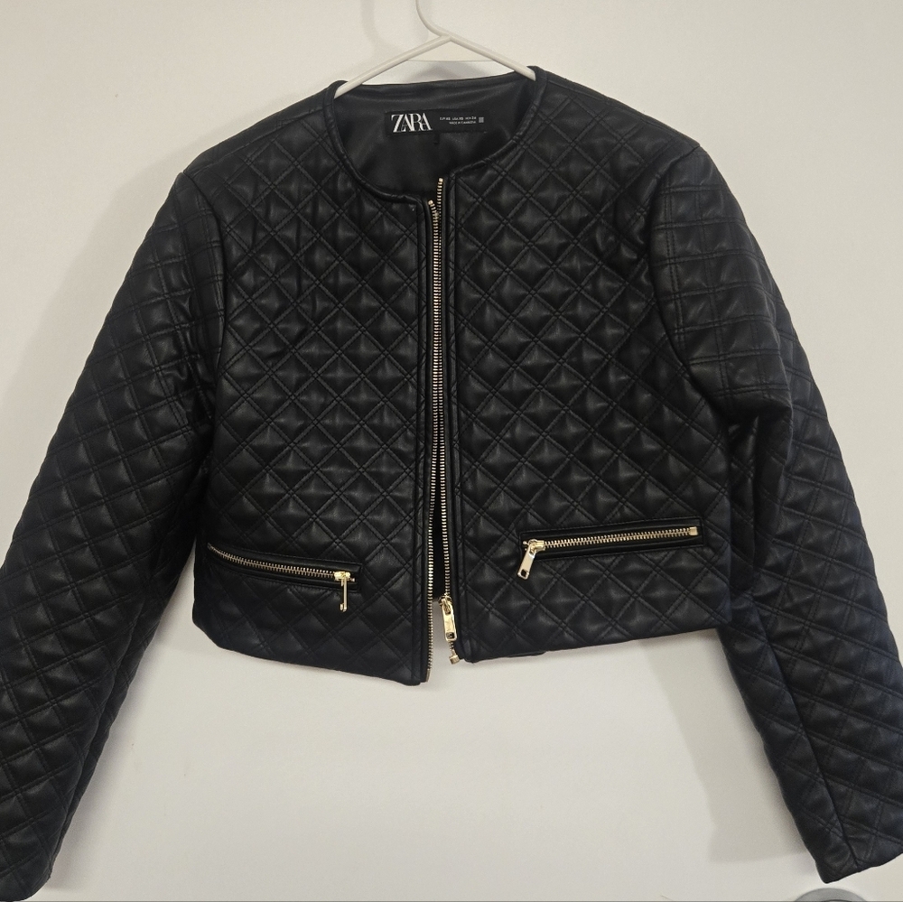 Zara Faux Leather Cropped Quilted Jacket - Picture 11 of 11